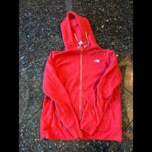 Red North Face Zip Up Hoodie